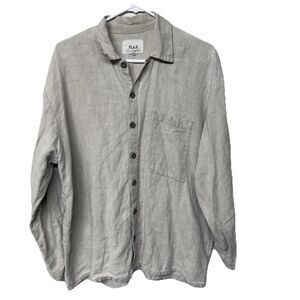 FLAX by Jeanne Engelhart 100% Linen Lagenlook Long Sleeve Shirt Relax Women S